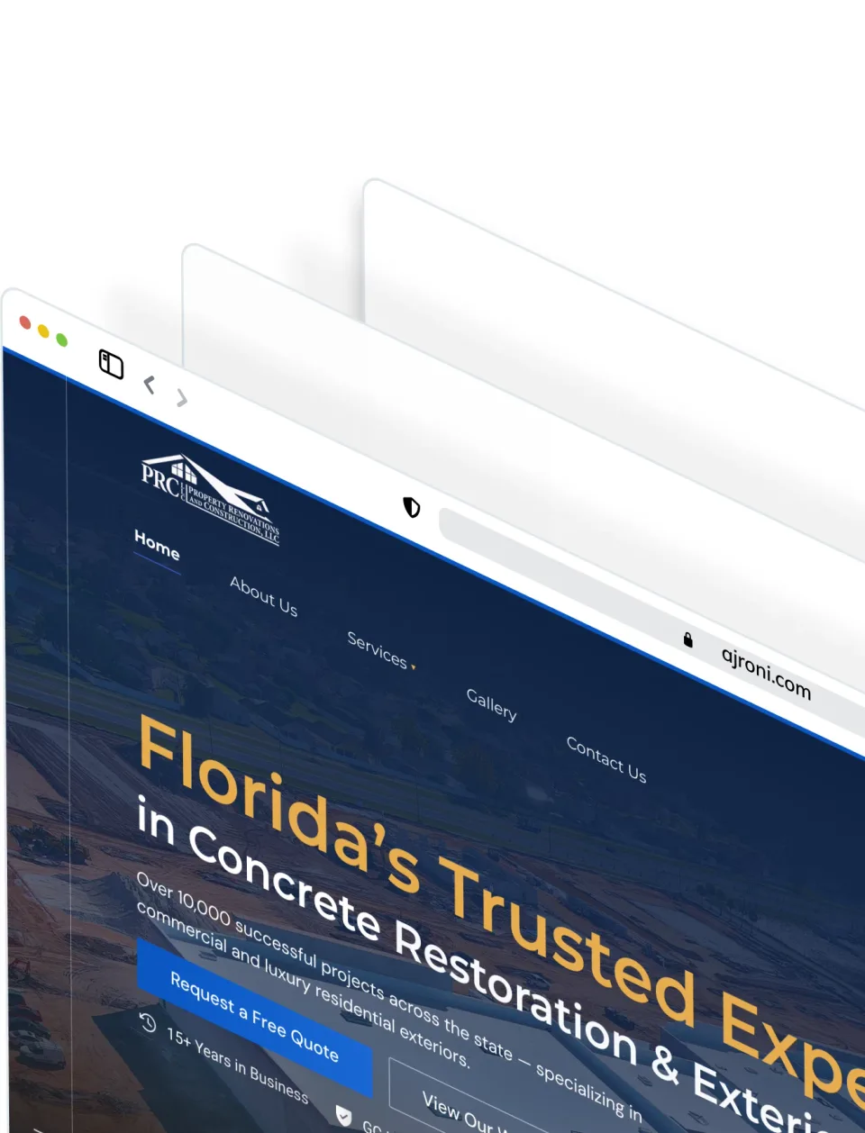 Browser mockup of an Ajroni client website